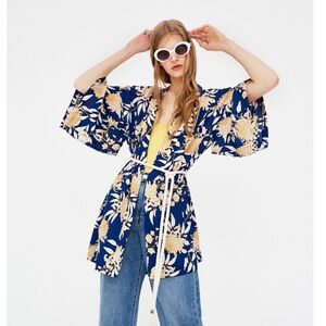 Pull&Bear Navy Floral Kimono